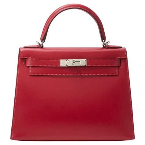 Hermès Rouge Vif Tadelakt Kelly 28 Sellier Palladium  